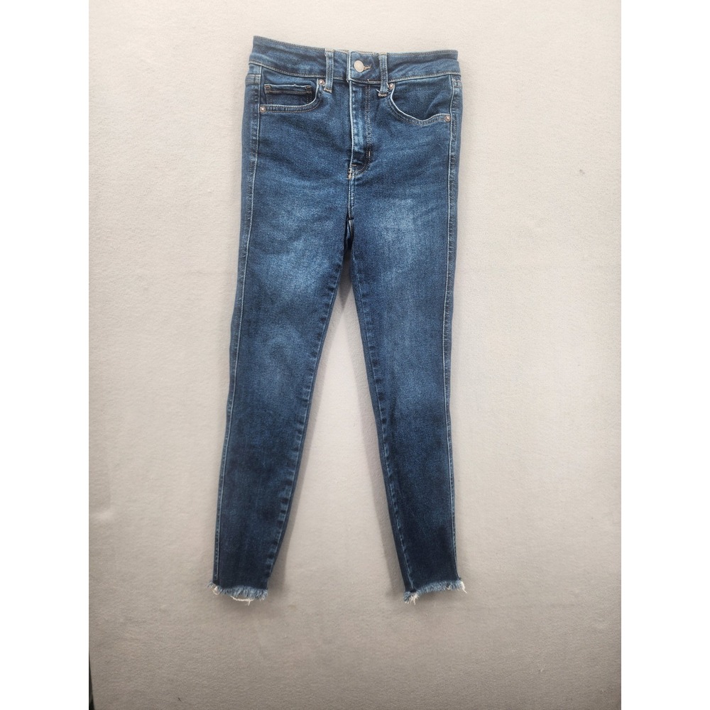 Free People We The Free High Rise Skinny Jeans Raw Hem Blue Denim Size 26 Womens